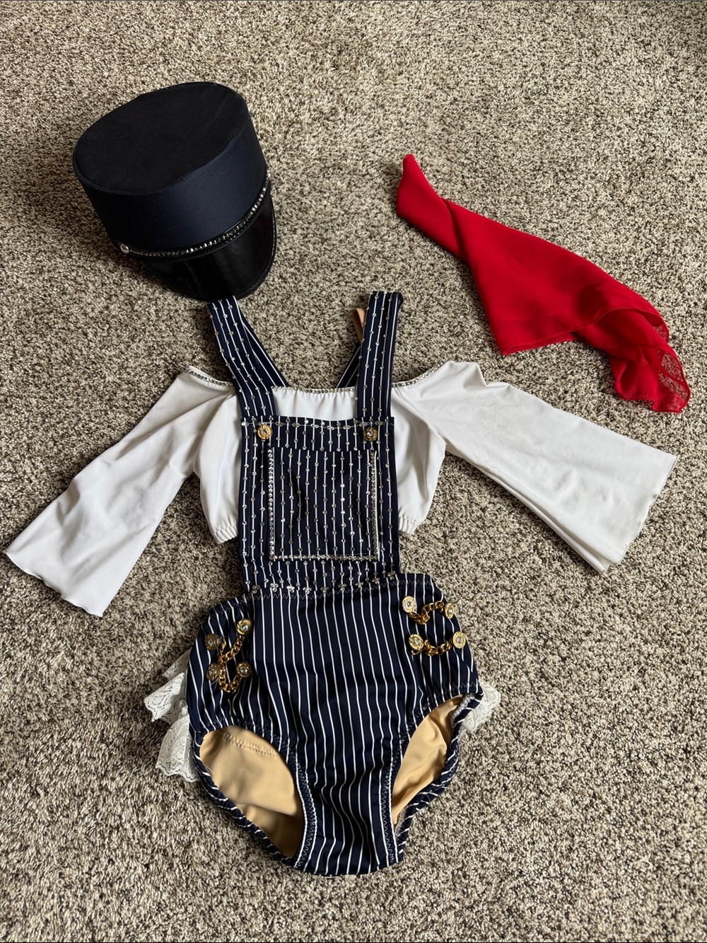 Custom made train engineer dance costume with hat and kerchief.